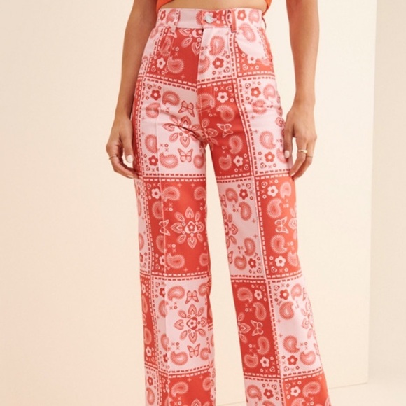 Lisa Says Gah Denim - Lisa Says Gah Robyn Paisley Floral Butterfly Pink Wide Leg High Rise Jean 25